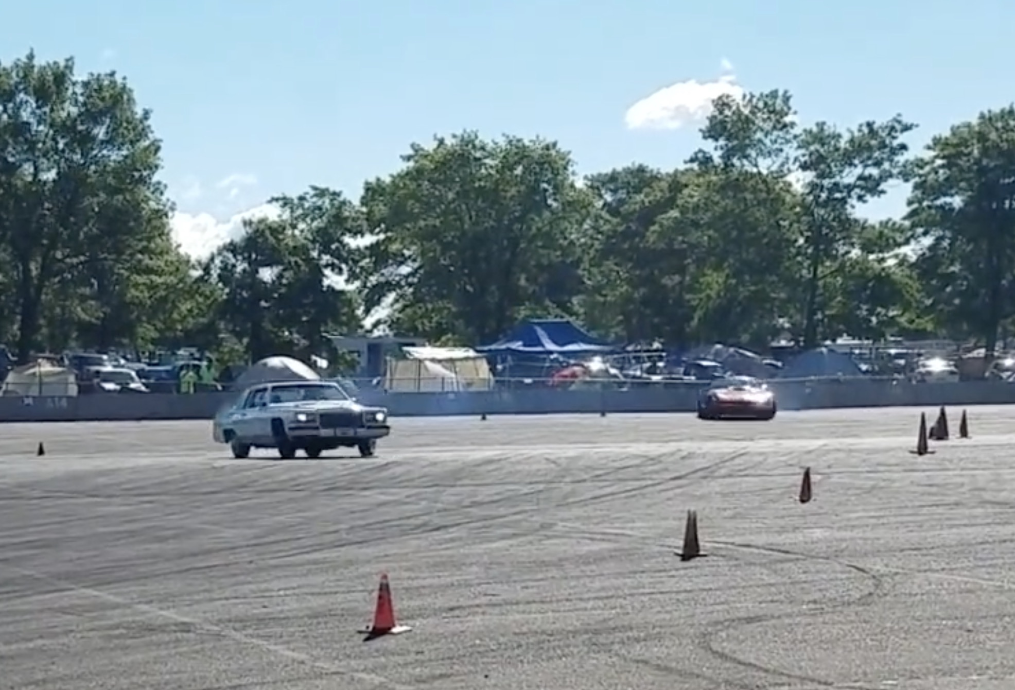 The 1980s, Summed Up In One Tandem Drift – C4 Corvette Versus A Big-Boy Cadillac!