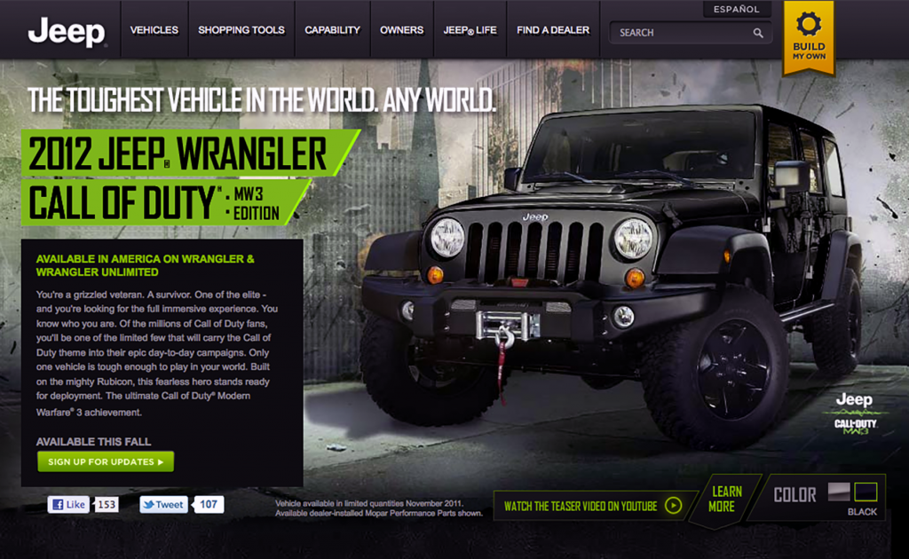 2012 Jeep Wrangler Call of Duty Edition, Co-Branded Cars 